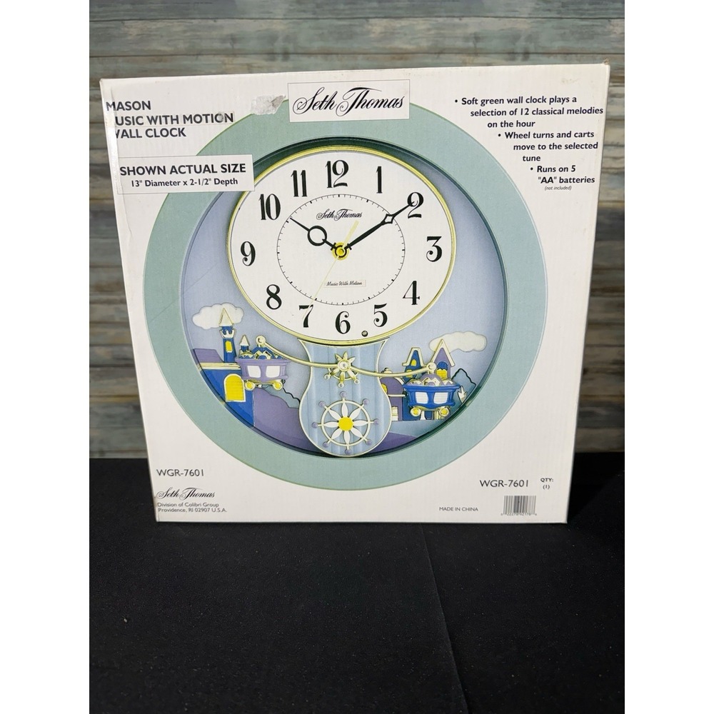 Seth Thomas Mason Music with Motion Green Frame Clock Gold Mining Carts NEW NOS‎